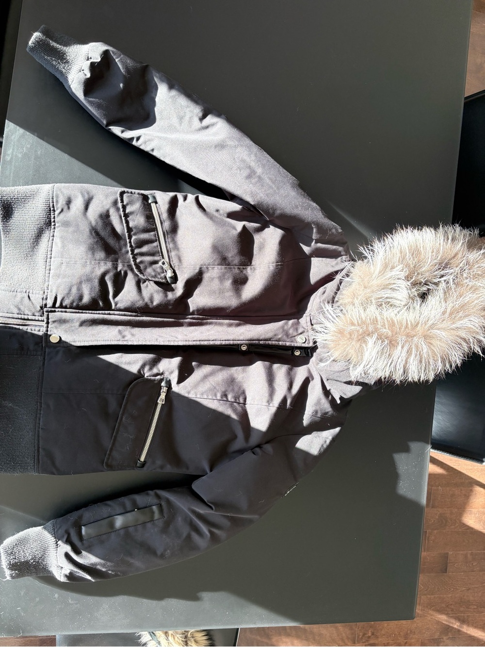 Women’s Black Winter Parka Jacket with Real Fur Hood